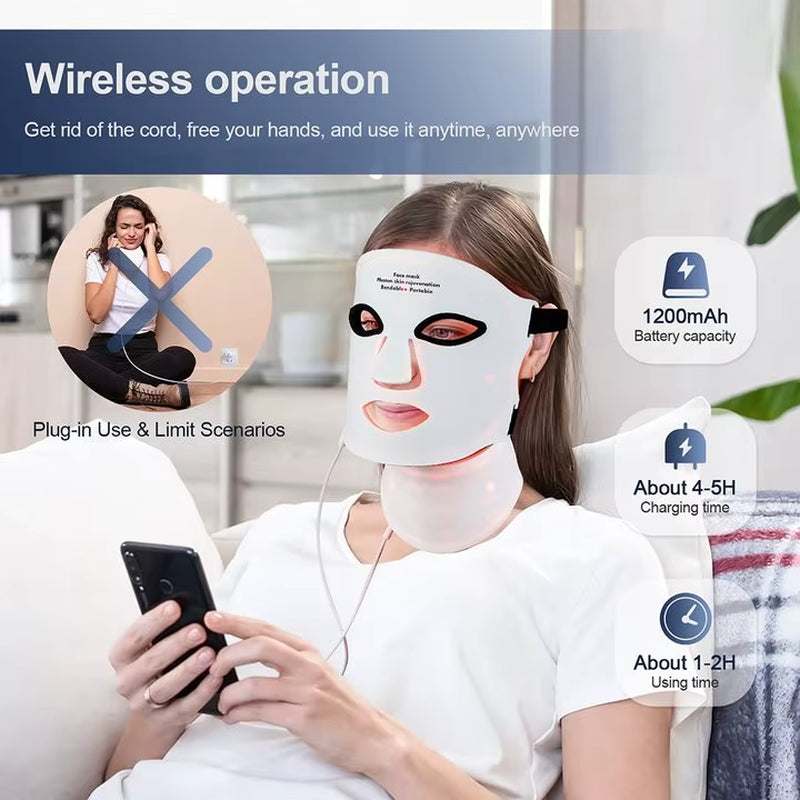 Silicone Red Light Therapy Mask in white silicone with black eye openings and adjustable side straps