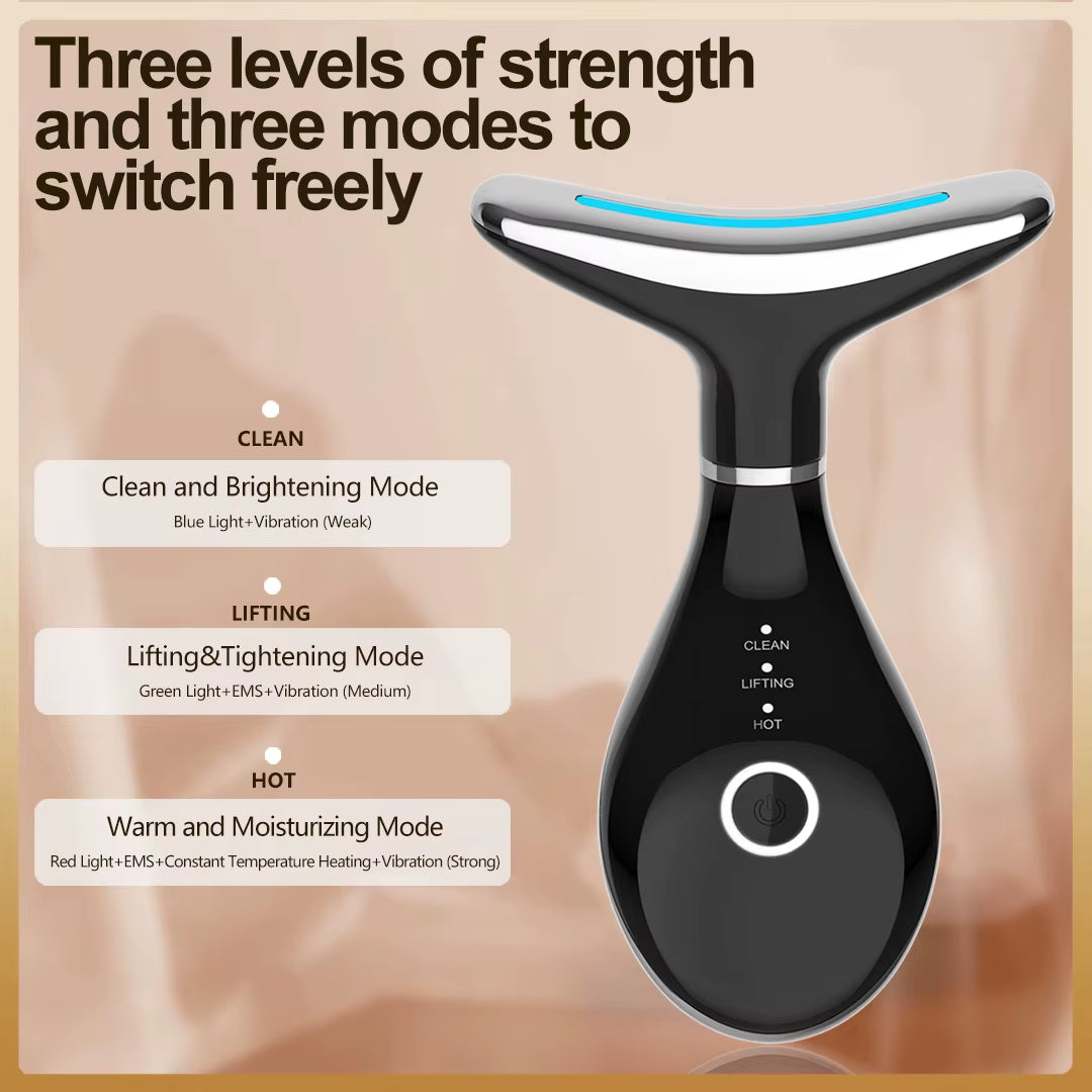 Revitalize Your Skin with the 3-in-1 LED Neck Beauty Device - Microcurrent Facial Massager for Daily Anti-Aging Skincare