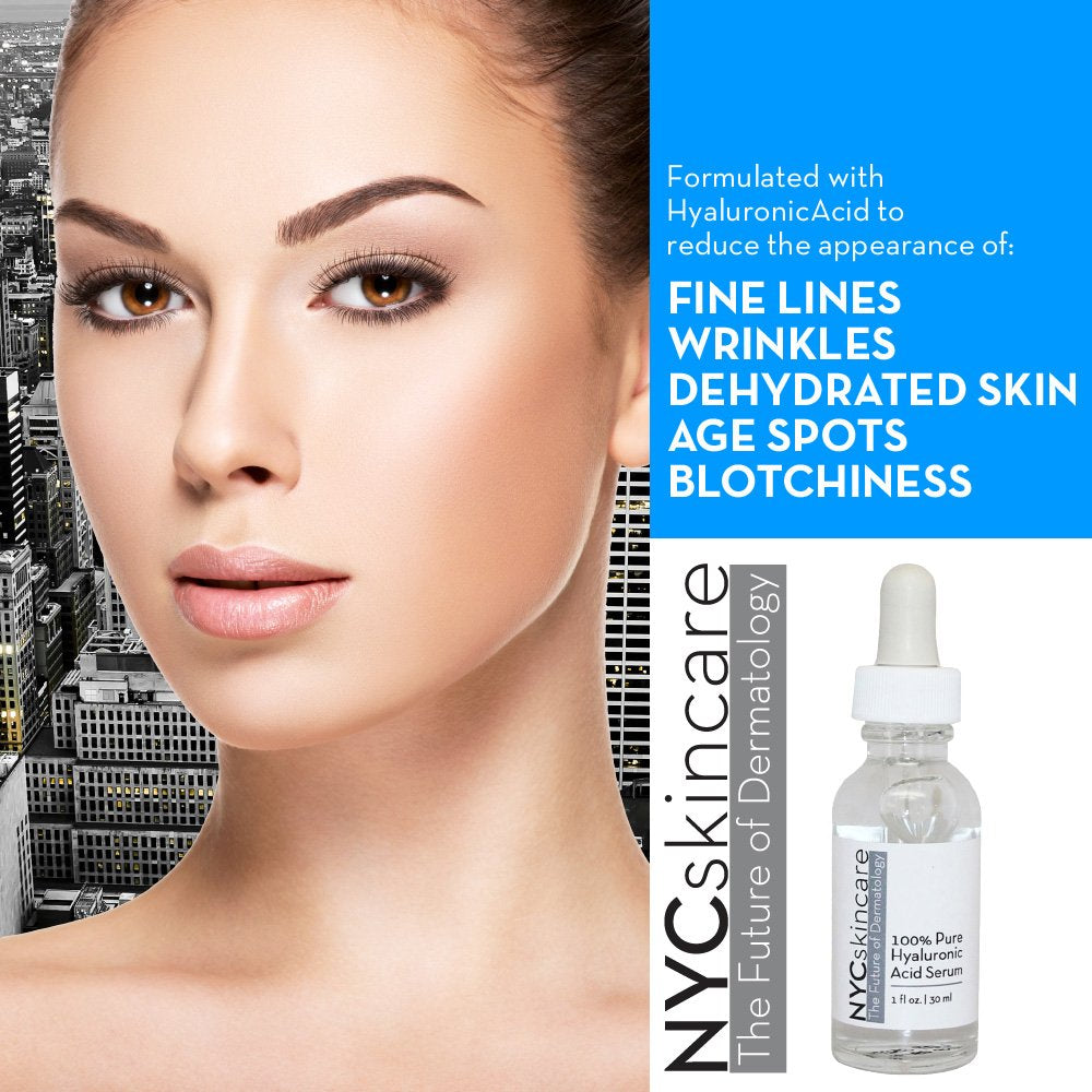 Hyaluronic Acid Facial Serum in a clear glass dropper bottle, featuring a lightweight transparent formula and white label