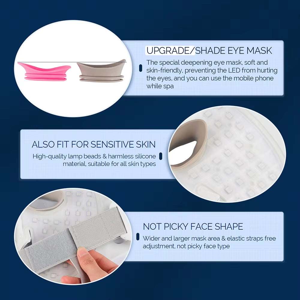Silicone LED Facial Mask in white silicone with raised LED nodes, eye openings, and adjustable fastening straps