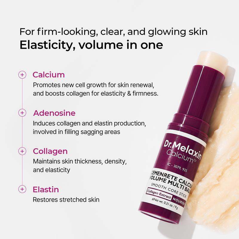Calcium Multi Balm eye stick in burgundy, with a twist-up tube and creamy balm applicator