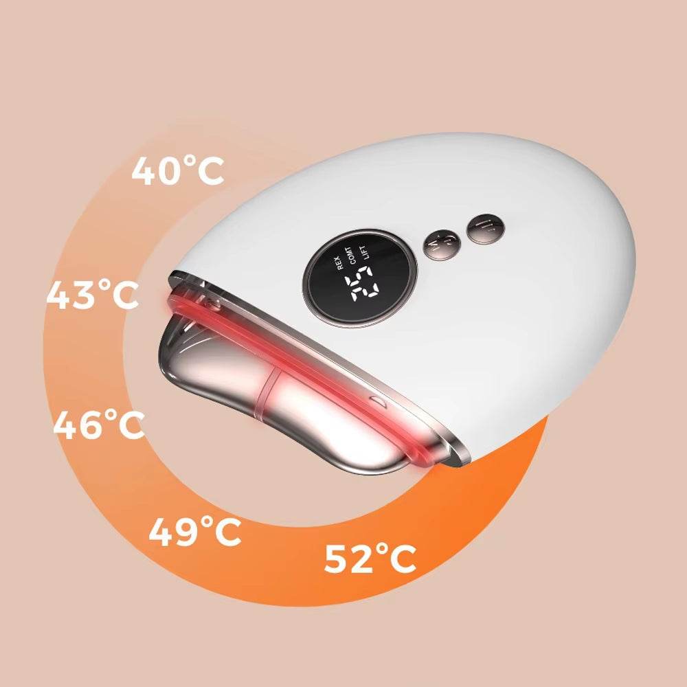 2025 New 5-Speed Gua Sha handheld beauty device in white, with metallic trim and red heated massage head