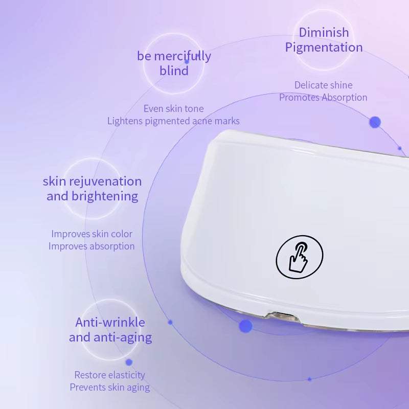 LED Neck Mask featuring a smooth white plastic design with a central touch-control icon and curved wearable shape