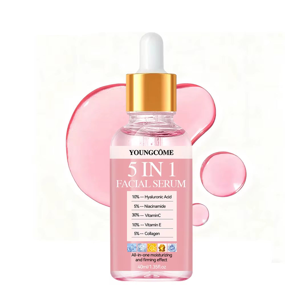 5 in 1 Fade Fine Lines Firming Face Serum Vitamin C Hyaluronic Acid Facial Serum Moisturizing Brightning Shrink Pores