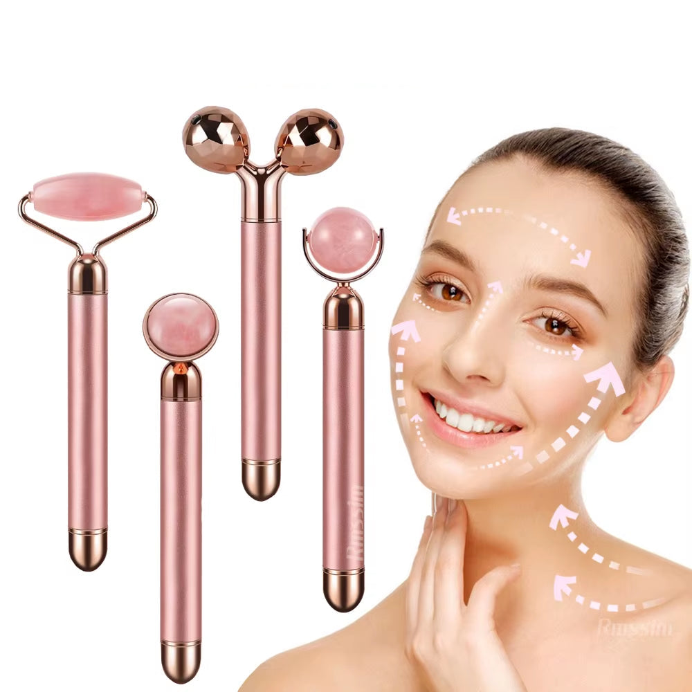 Revitalize Your Skin with the New Electric Vibrating Jade Roller Massager - Slimming Face Lifting Rose Quartz 3D Facial Tool