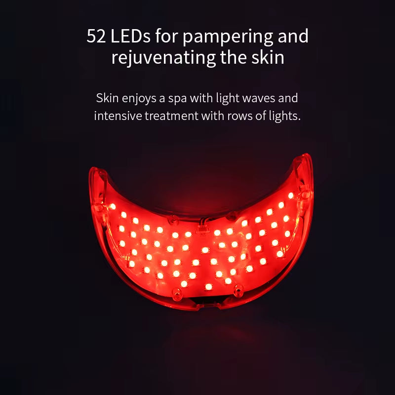 LED Neck Mask in translucent red plastic with rows of glowing LED lights and a curved wearable design