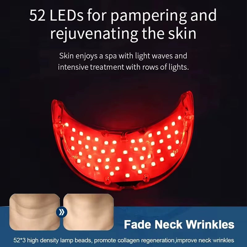 Seven Color Photon LED Mask, red translucent neck design with rows of bright LED lamp beads for light therapy