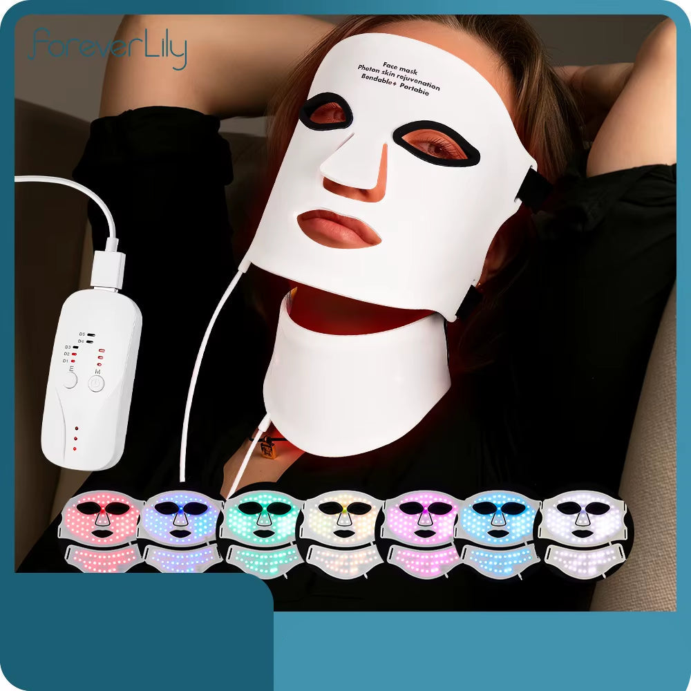 Wireless 7 Colors LED Face Beauty Machine Photon Facial Neck Skin Tighten Rejuvenation Silicone Mask