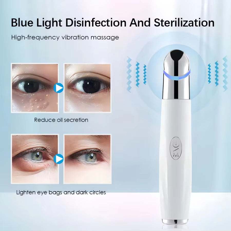 Eye Care Beauty Device, white handheld LED light wand with metallic tip and blue ring detail