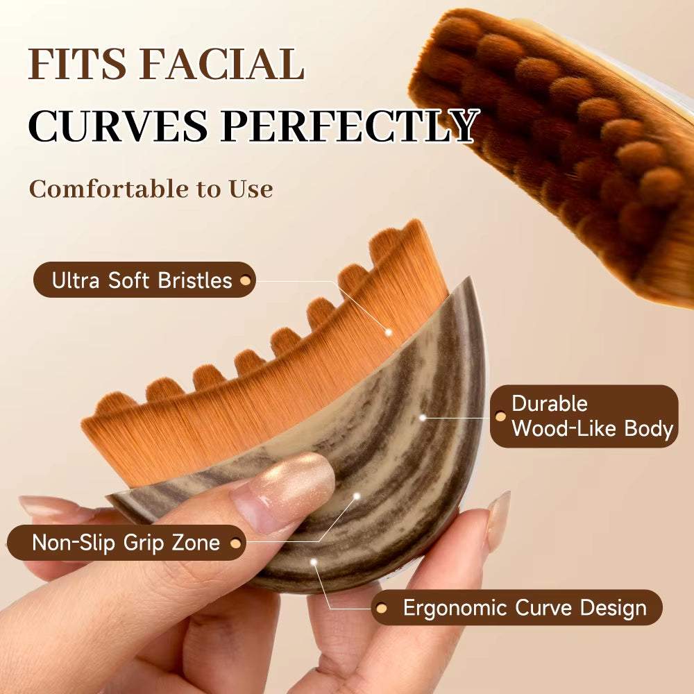 Lymphatic Contour Face Brush with ultra-soft brown bristles, durable wood-like body and ergonomic curved design