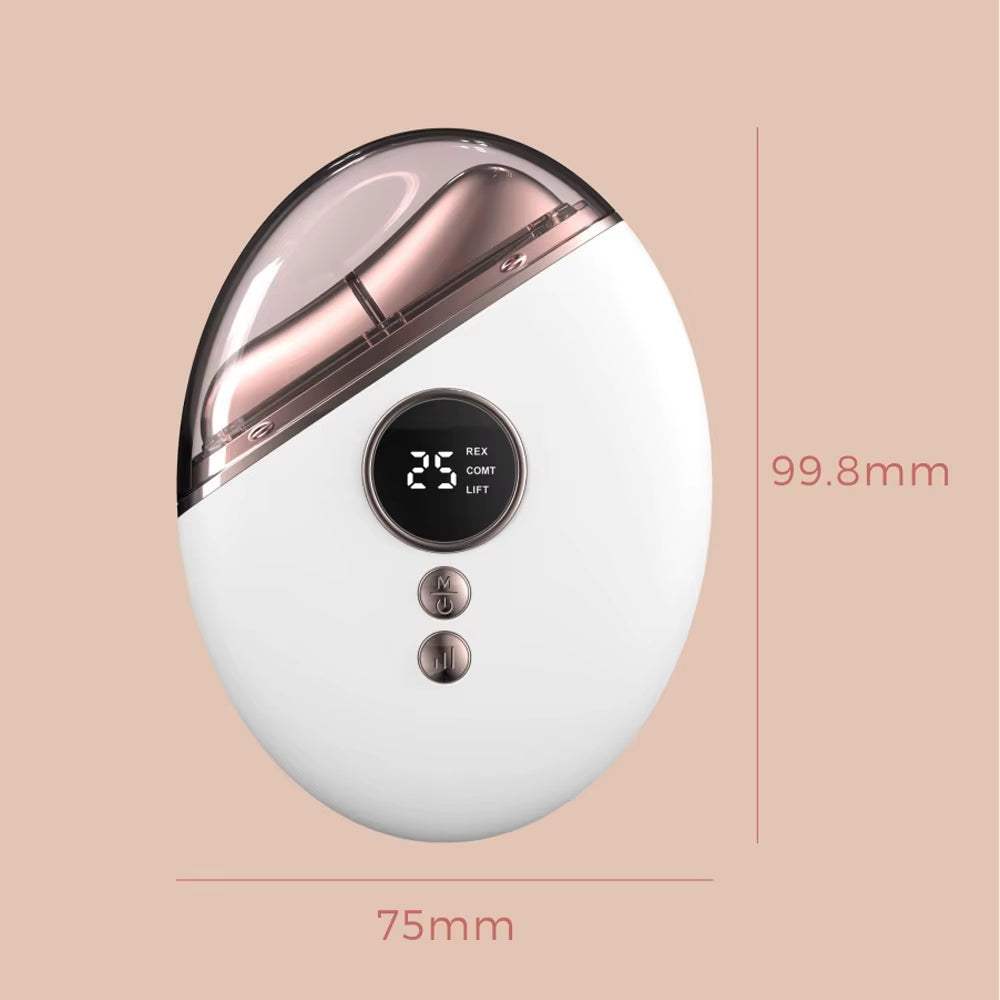 2025 New 5-Speed Gua Sha beauty device in white and rose gold, oval handheld design with display and buttons