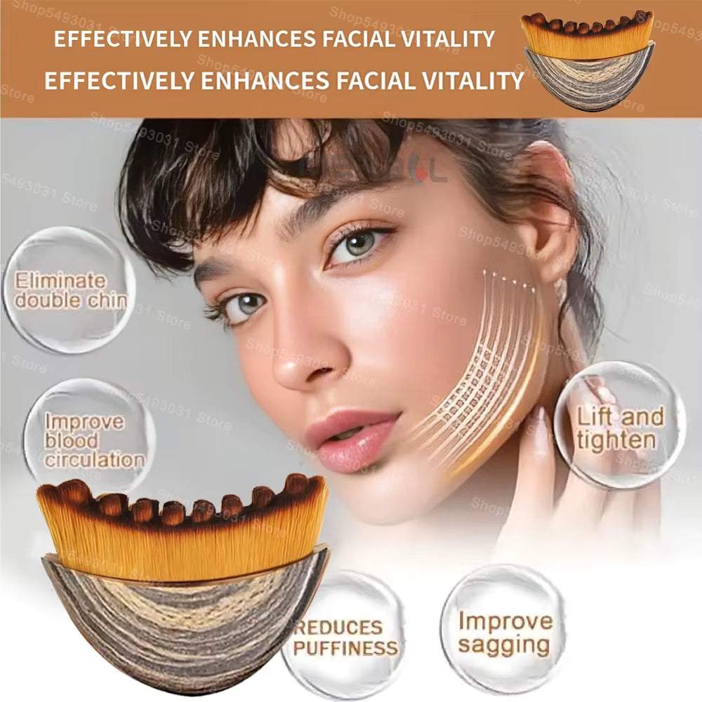 Lymphatic Contour Face Brush with curved brown bristles and textured ergonomic handle for facial massage