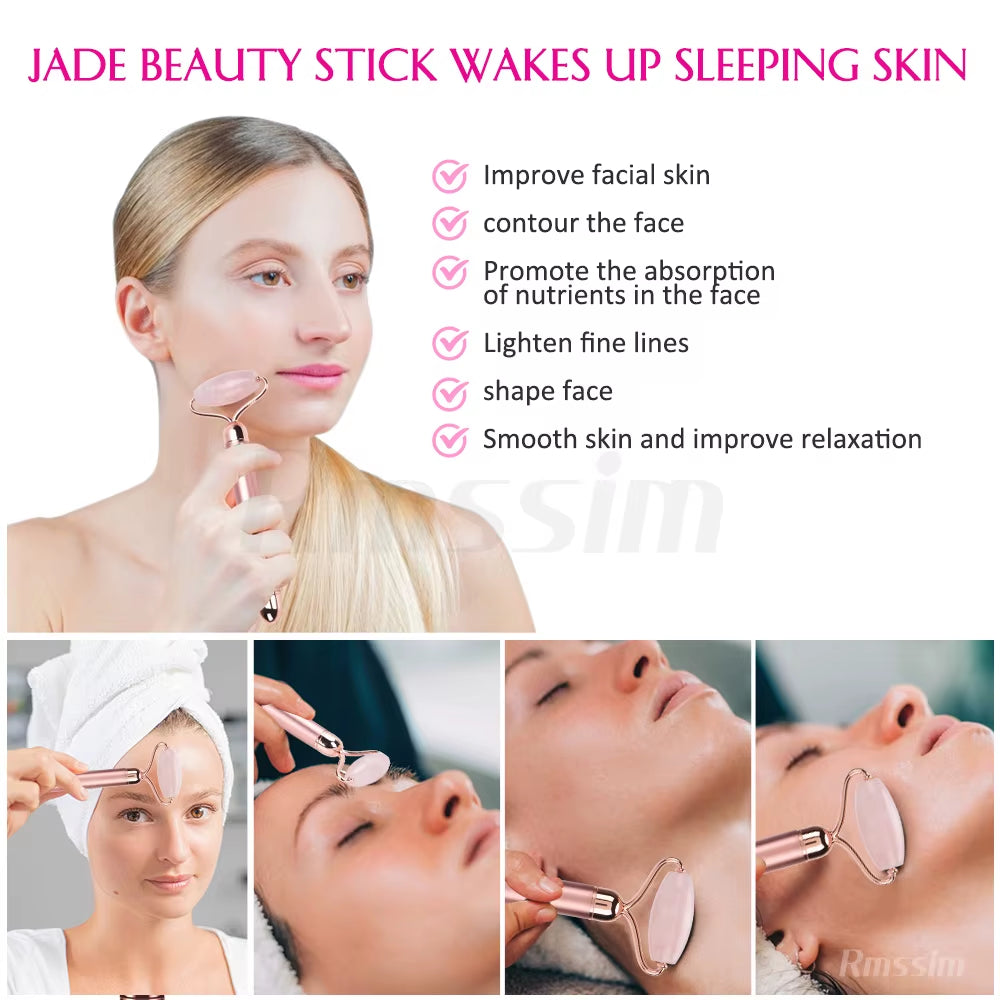 Revitalize Your Skin with the New Electric Vibrating Jade Roller Massager - Slimming Face Lifting Rose Quartz 3D Facial Tool