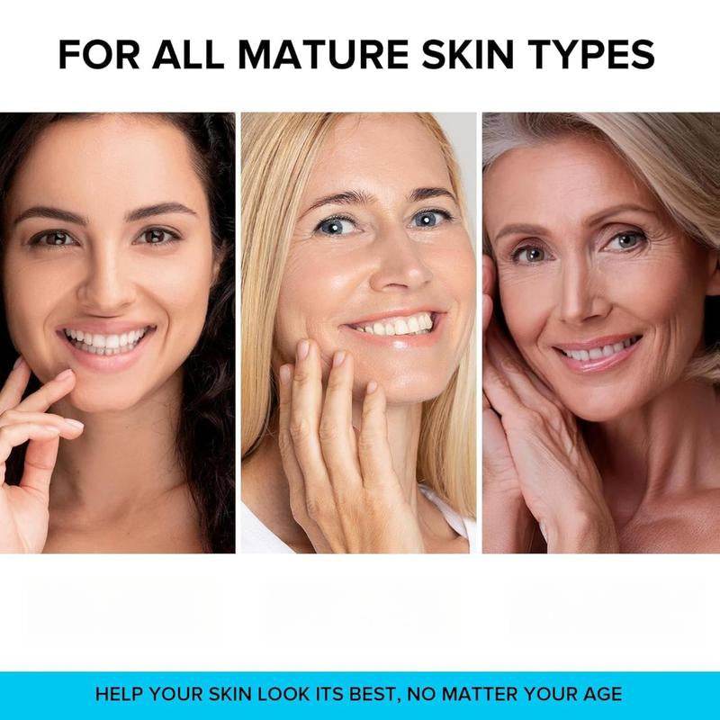 Anti-Aging Face Moisturizer skincare product graphic featuring smiling women of different ages and mature skin types