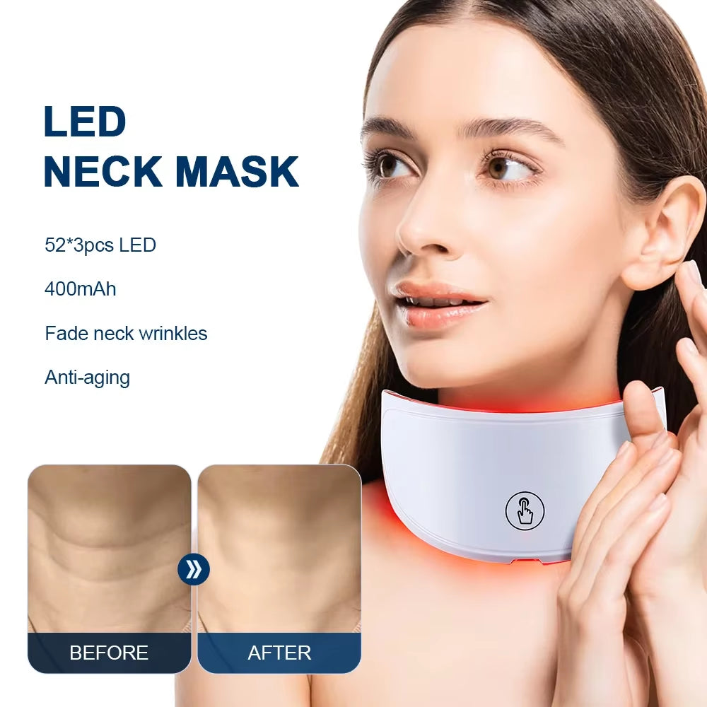 Seven Color Photon LED Mask, white neck-worn LED device with red light glow and button control