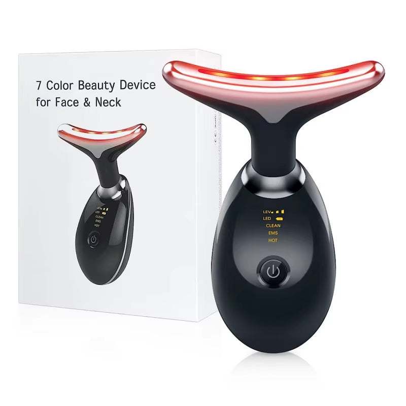 USB Facial Massager in black ABS with a red-and-white curved head and handheld ergonomic design