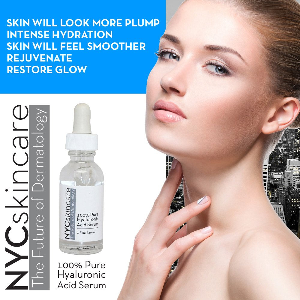Hyaluronic Acid Facial Serum in a clear glass dropper bottle with a white cap and label