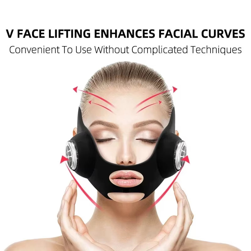 V Face EMS Mask, black wearable facial device with cheek electrodes and chin-covering contour design