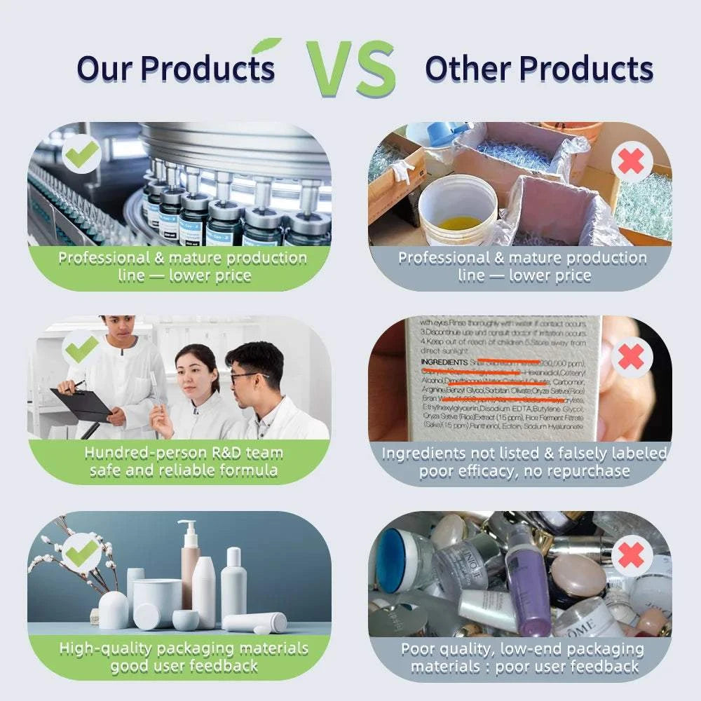 Pink Glow Peptide Serum facial skincare product, though the image shows a comparison graphic without the serum visible