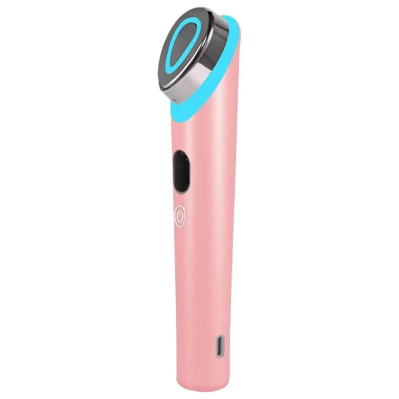 Facial massager, pink plastic with turquoise trim and metallic head, 7 Colors Age-R Booster handheld device