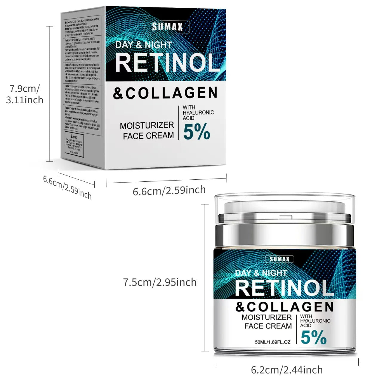 50ML Anti-aging Retinol Face Cream Moisturizer Collagen With Hyaluronic Acid 5% Day Whitening Cream Night Cream