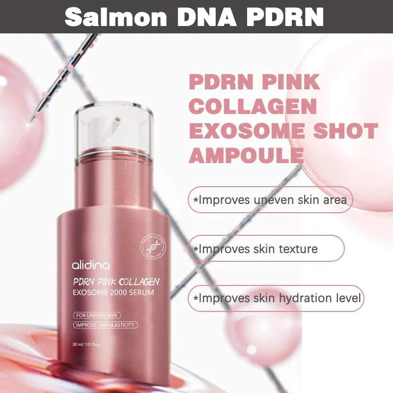 Niacinamide Face Moisturizer pink collagen serum ampoule in a sleek cylindrical bottle with pump dispenser