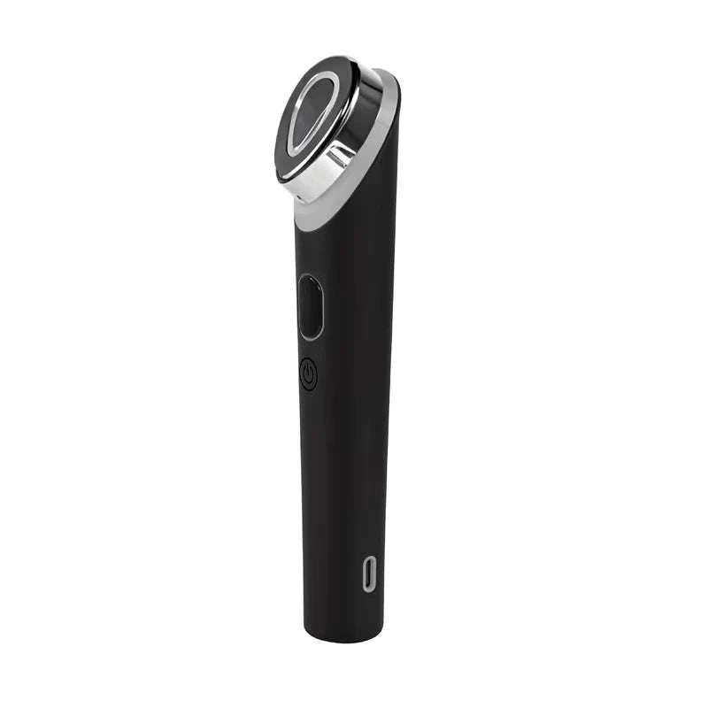 Facial massager in black plastic with a silver circular treatment head, 7 Colors Age-R Booster design and power button