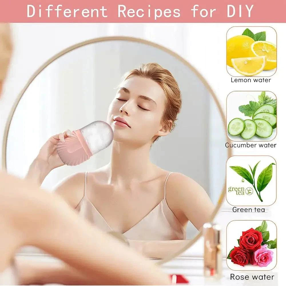 Ice facial roller set with a pink handle and frosted cooling roller head for soothing skincare massages