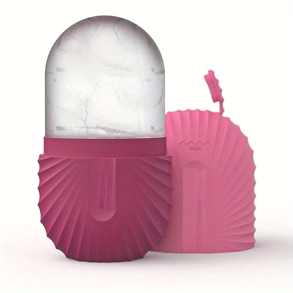 ice facial roller set with pink scalloped handles and translucent domed cooling heads, reusable beauty tools