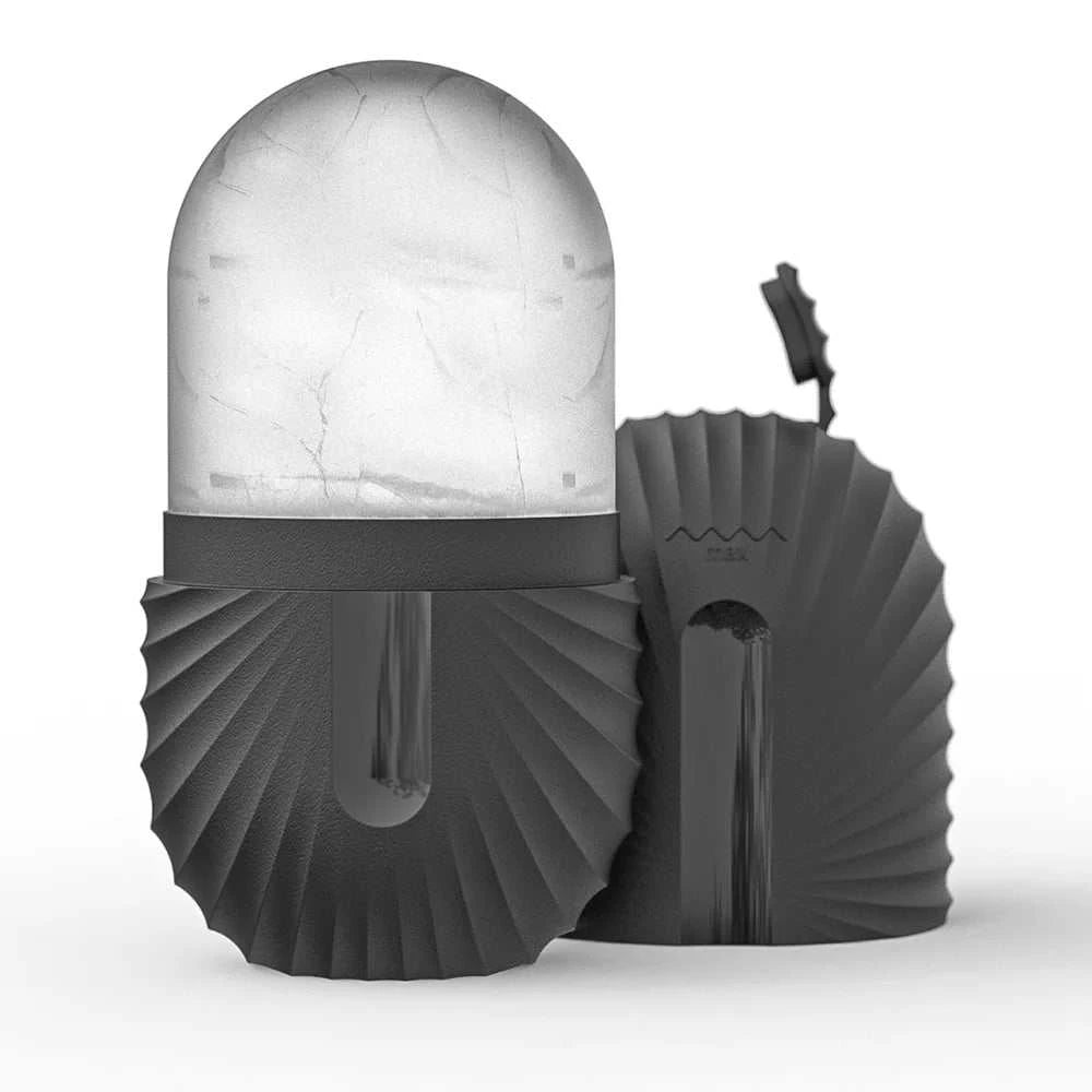 ice facial roller set with translucent domed heads, dark ribbed silicone grips, and stainless steel handles