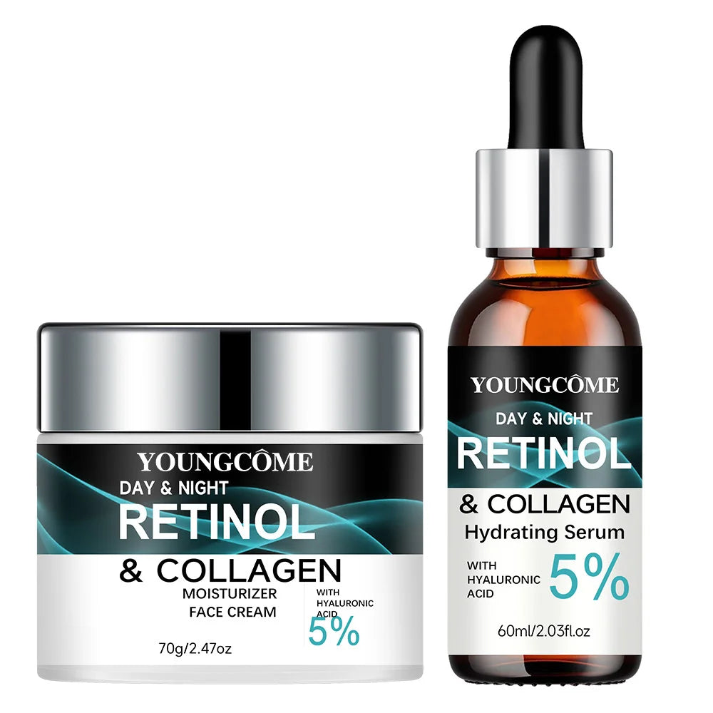 YOUNGCOME Retinol Collagen Hyaluronic Acid Moisturizer & Essence Set - Daily Nourishing Facial Care Kit for Deep Hydration