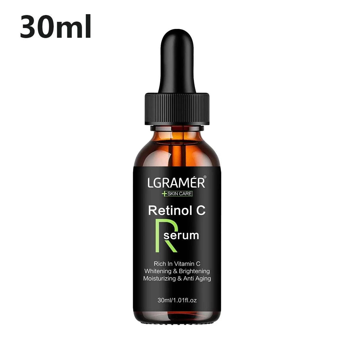 Retinol Aging serum in a 30ml amber glass dropper bottle with black cap and Retinol C label