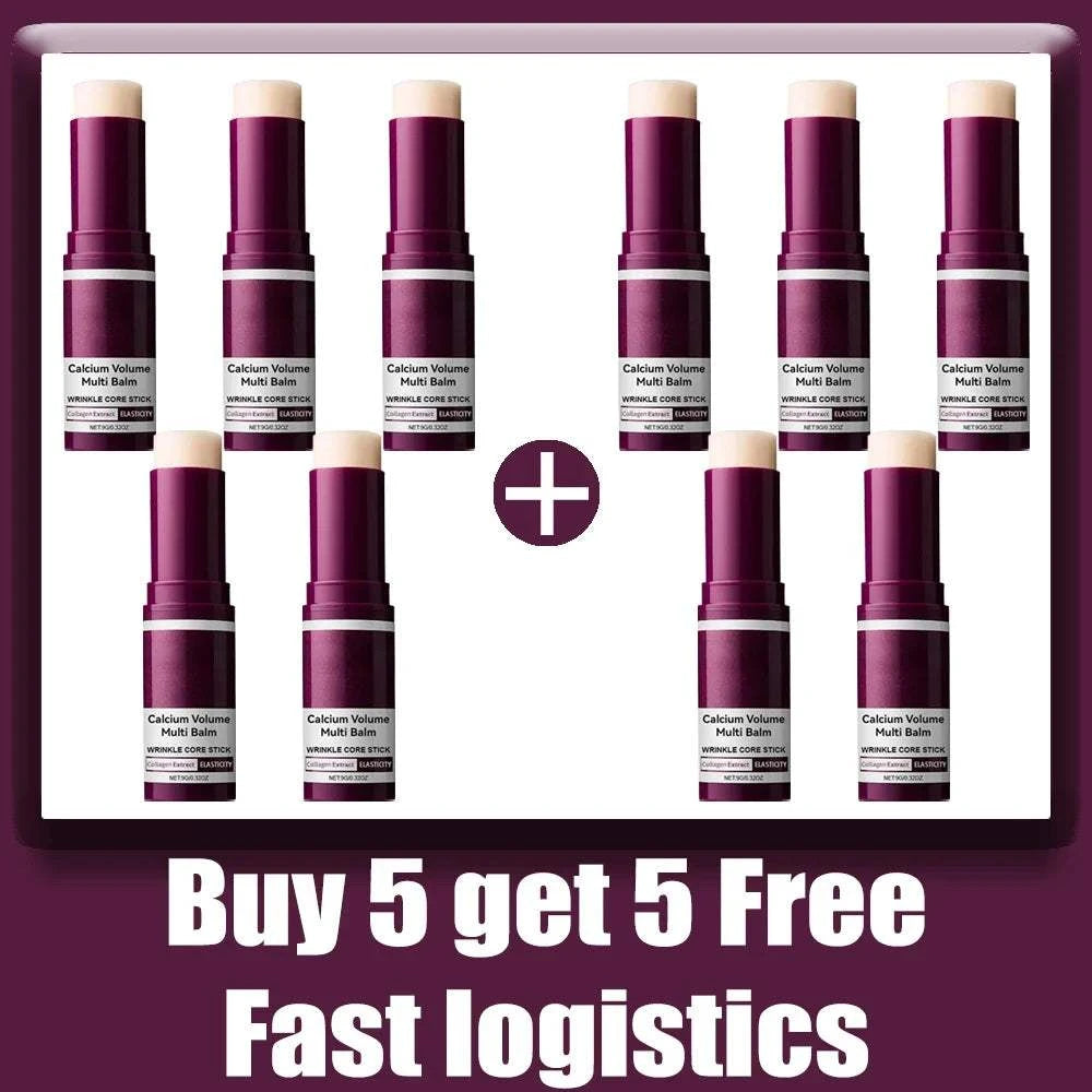 Wrinkle Bounce Moisturizing balm sticks in burgundy and white packaging, with a portable twist-up design for skincare.