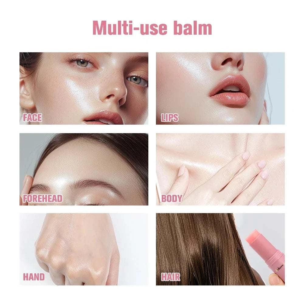 Wrinkle Bounce Multi Balm Stick, pink portable balm for face, lips, forehead, body, hands, and hair hydration