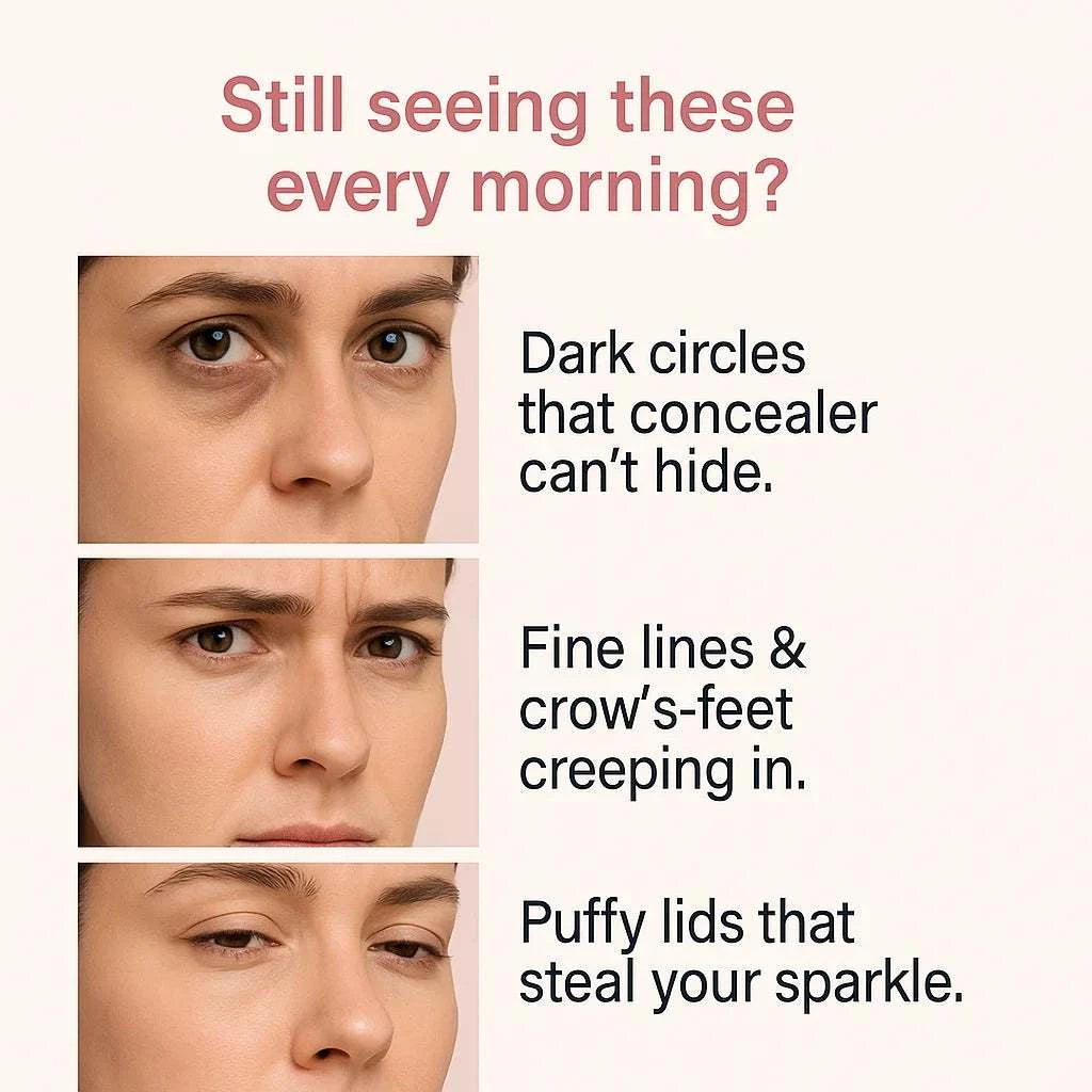 PDRN Pink Peptide Eye Cream packaging with dark circles, fine lines, crow’s-feet and puffy lids text