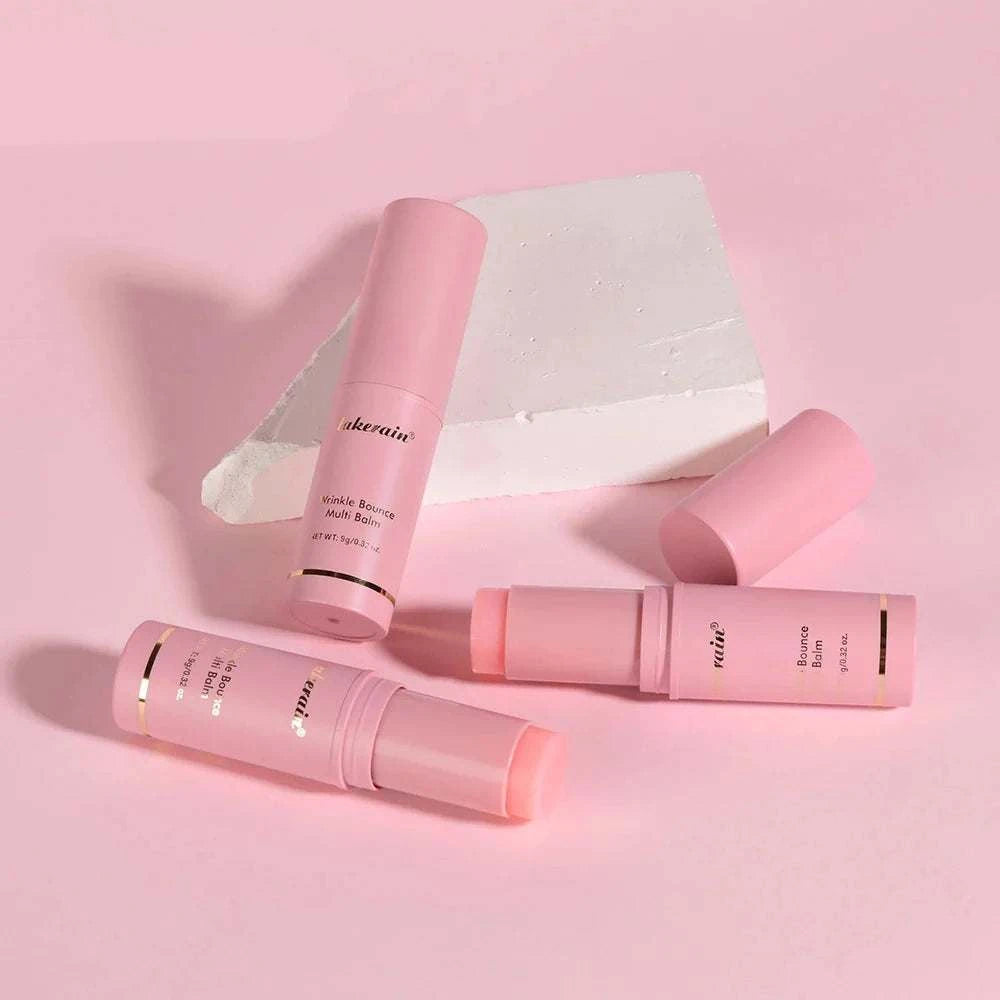 Wrinkle Bounce Multi Balm Stick in pink, with a smooth balm texture and portable twist-up design for easy application