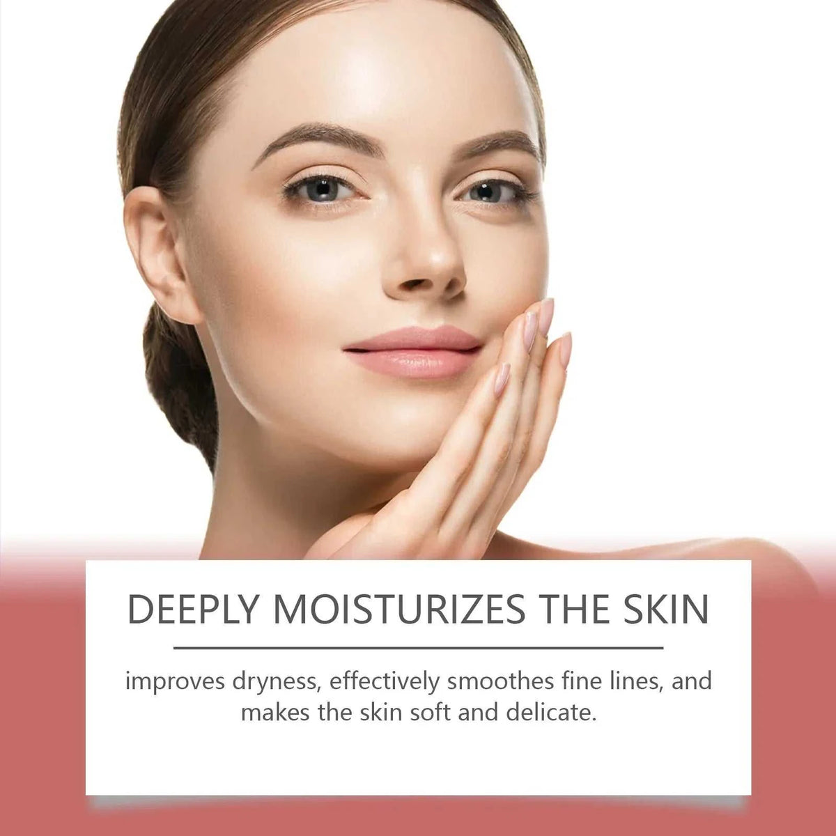 Collagen Jelly Cream for facial skincare, shown with a woman touching smooth, moisturized skin and fine-line care text