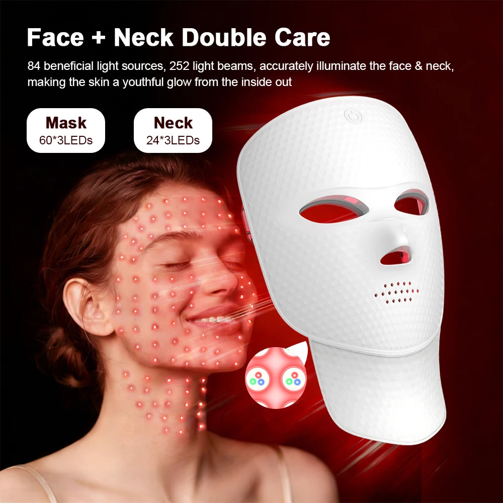 2 In 1 Facial LED Mask with Neck 7 Colors LED Face Mask Skin Care Facial Neck Beauty Mask Home Use Beauty Machine