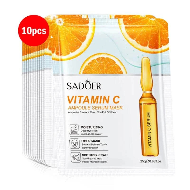 24K Gold Face Mask vitamin C ampoule serum sheet masks, featuring orange slices and serum vial packaging set
