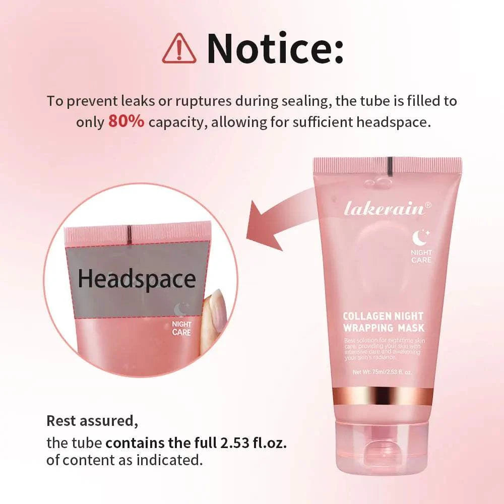 Night Wrapping Mask in a pink squeeze tube, featuring collagen night care and a clear cap