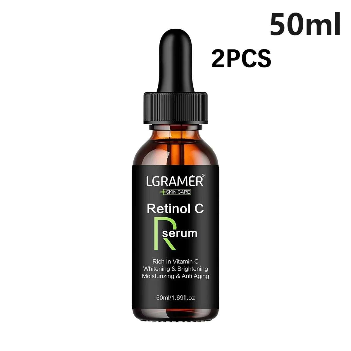 Retinol Aging serum in a 50ml amber glass dropper bottle, black label and cap, 2-piece set