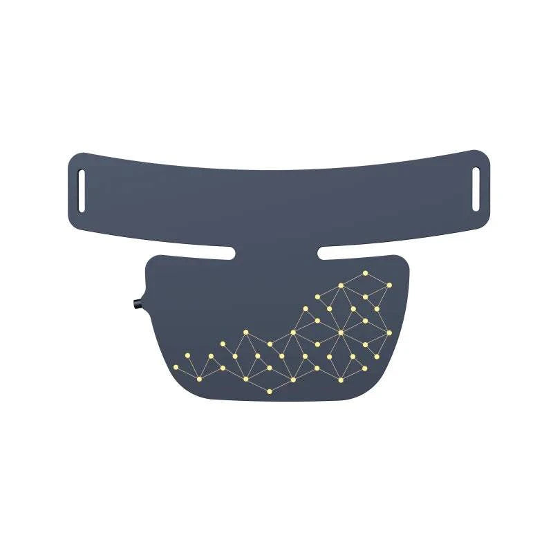 LED Neck Beauty Device in dark blue silicone, featuring a curved neck band and gold dotted geometric pattern on the light panel