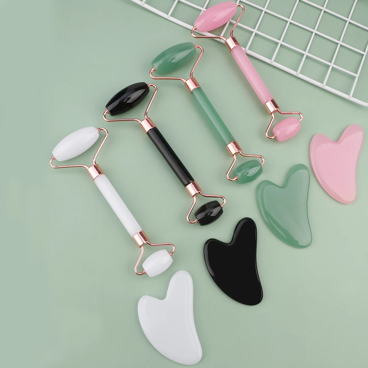 2pcs Double-end Gua Sha Massage Roller Neck Face Board Facial Skin Lifting Scraper Anti-Wrinkle Beeswax Stone Scraping Massager