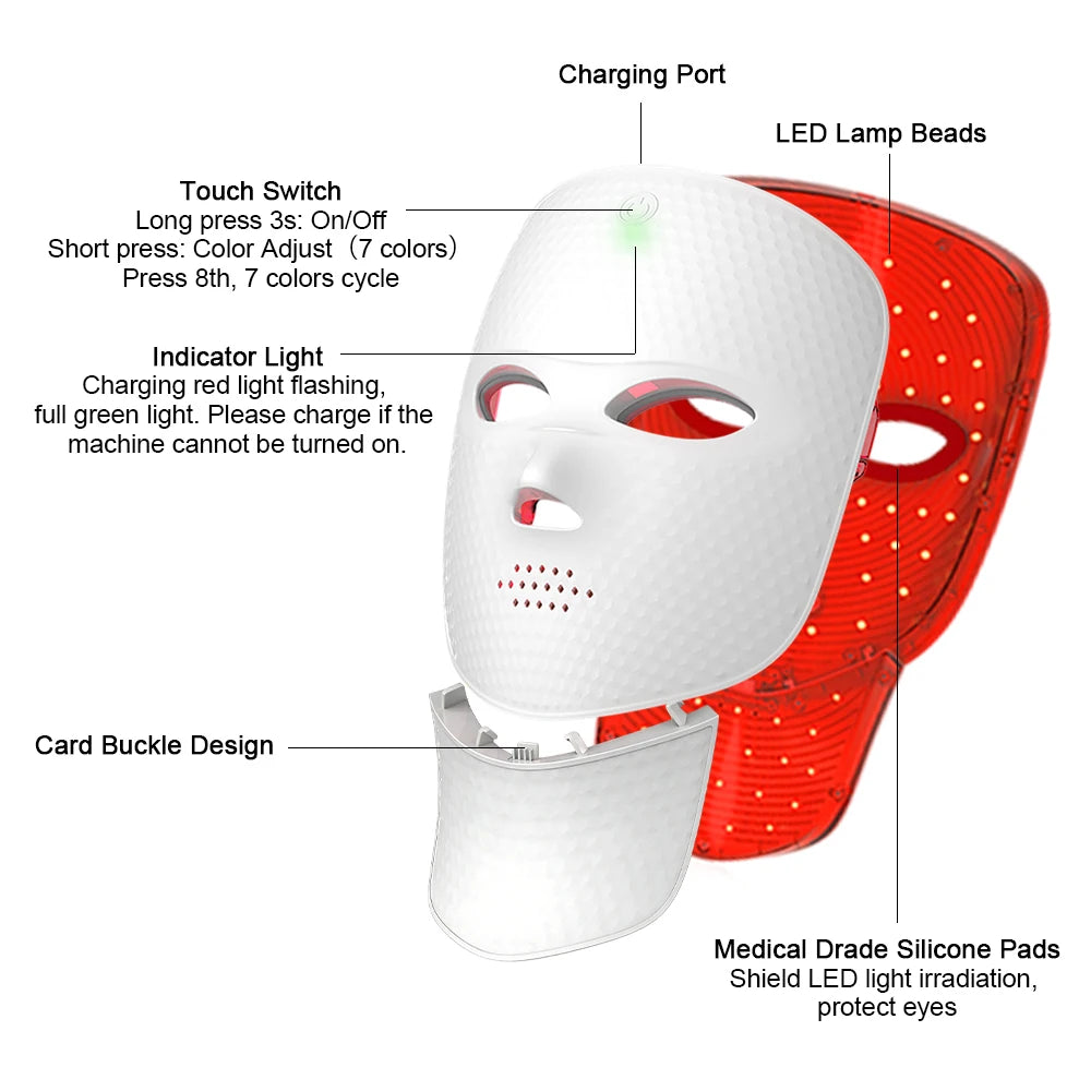 2 In 1 Facial LED Mask with Neck 7 Colors LED Face Mask Skin Care Facial Neck Beauty Mask Home Use Beauty Machine