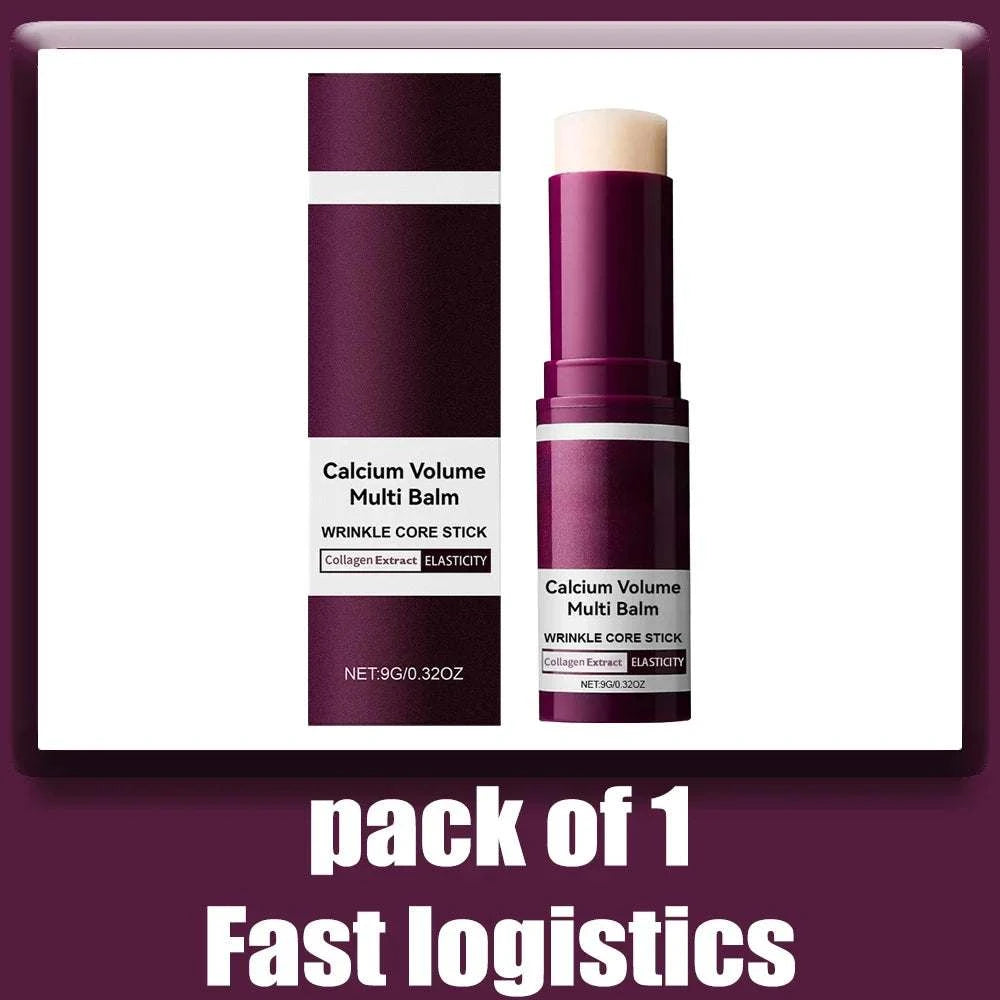 Wrinkle Bounce Moisturizing balm stick in burgundy packaging, with a cream-colored balm tip and matching box.