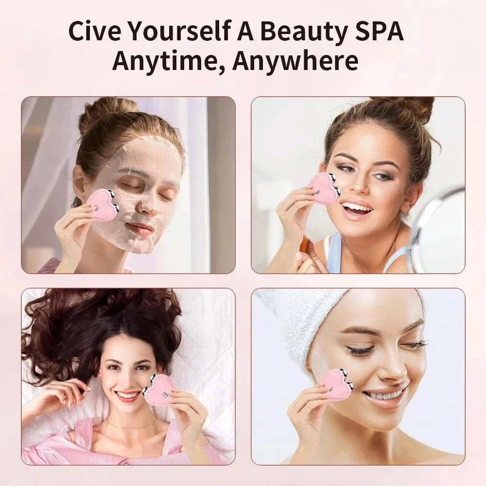 Micro Current Facial Device, pink ABS facial roller shown with dual rounded massage heads for skin care routines