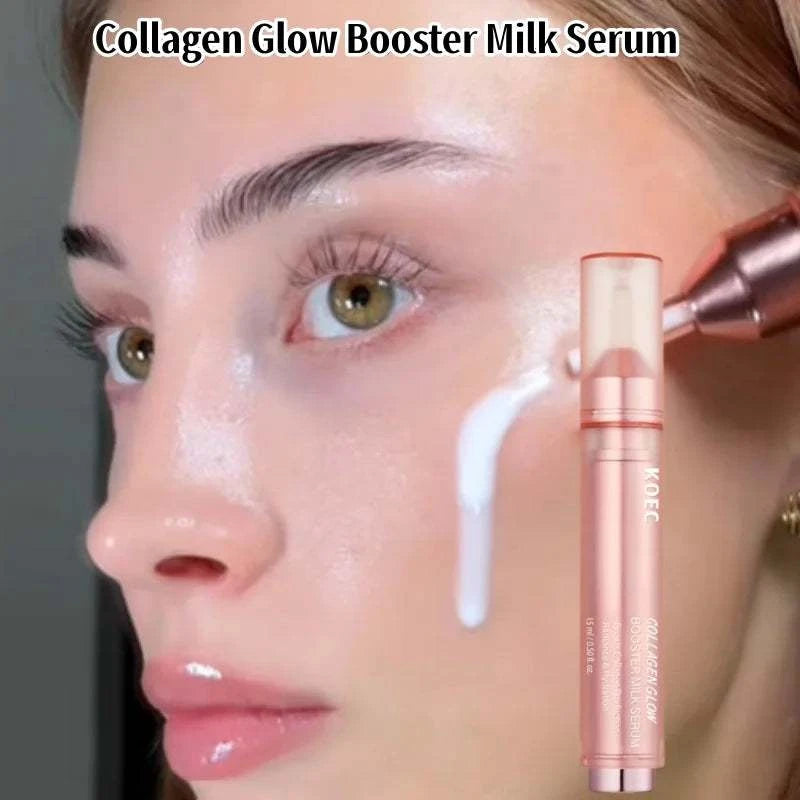 Wrapping Peel-Off Mask shown as a pink collagen milk serum-style skincare tube with white cream swatch beside a woman&