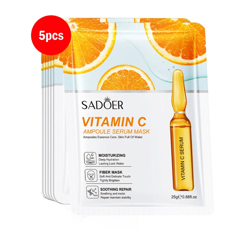5/10pcs SADOER 24K Gold Vitamin C Hyaluronic Acid Face Mask Facial Moisturizing Firming Hydrating Facial Masks Skin Care
