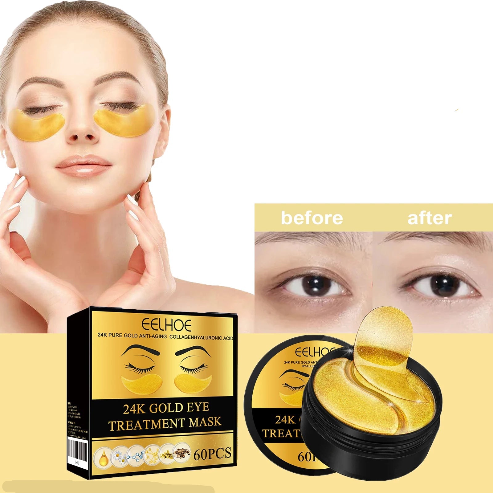 60PCS 24K Gold Eye Mask