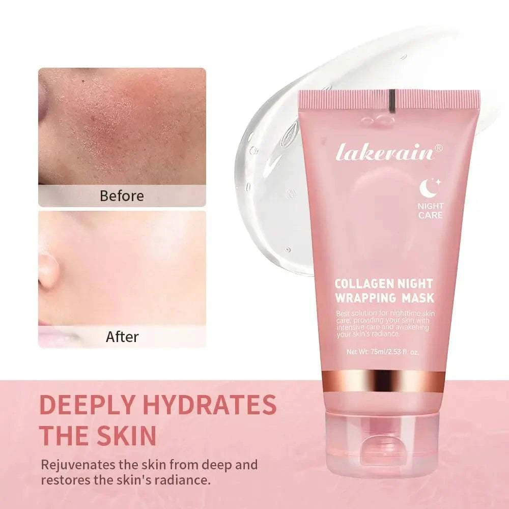 Night Wrapping Mask in a pink tube with collagen formula and overnight hydrating skincare design